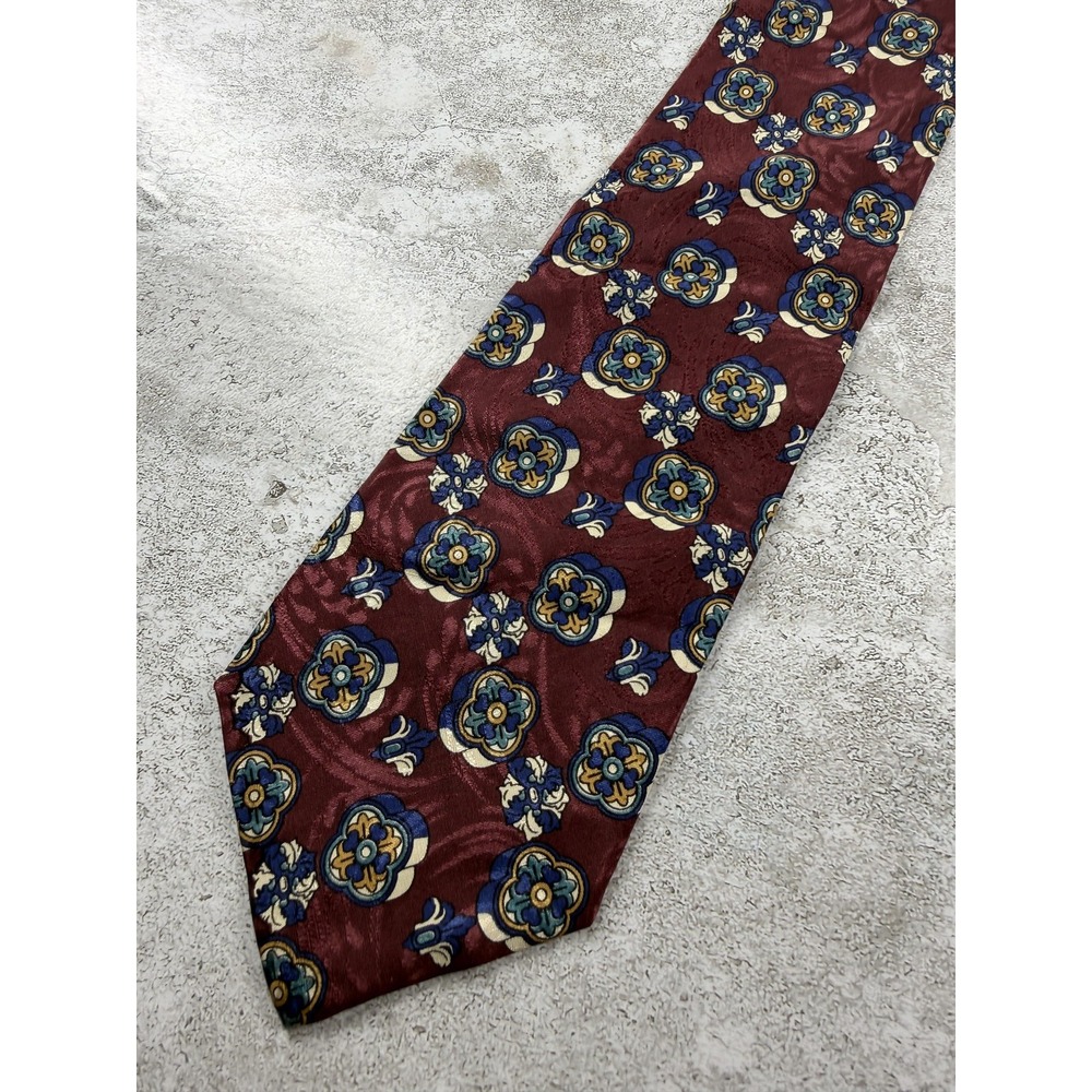 Barbara Blank Tie Mens One Size Red 100% Silk Pointed Jacquard Floral Medallion